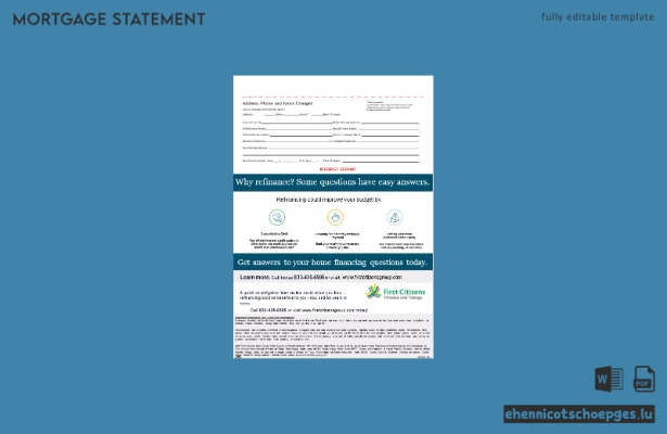 Hypothekenabrechnung der First Citizens Bank in Trinidad und Tobago im Word- und PDF-Format, 3 Seiten, Beispielvorschau
